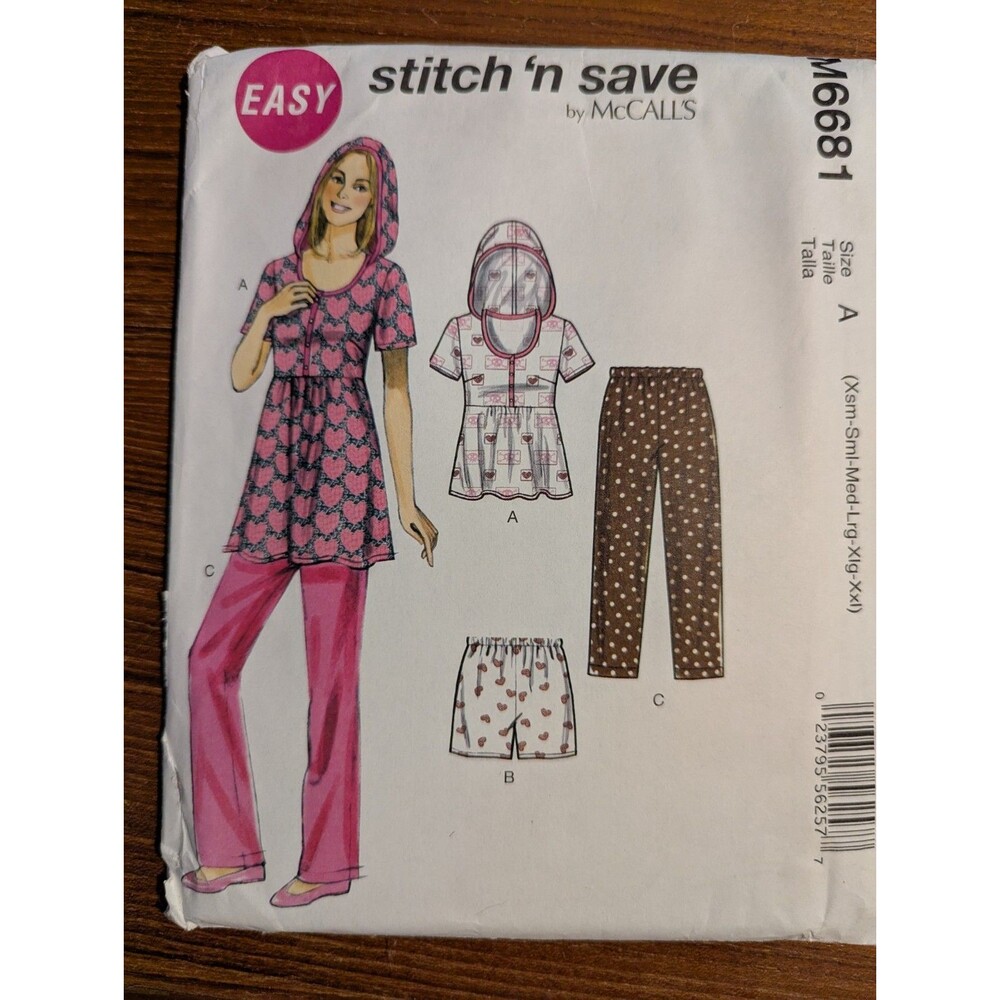 2013 McCalls Stitch N Save Easy M6681 Ss Hooded Top W/Peplum, Pullon Shorts And